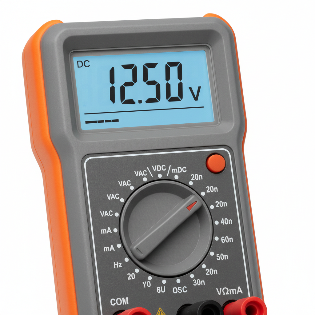 Digital multimeter LCD display and dial detail shot
