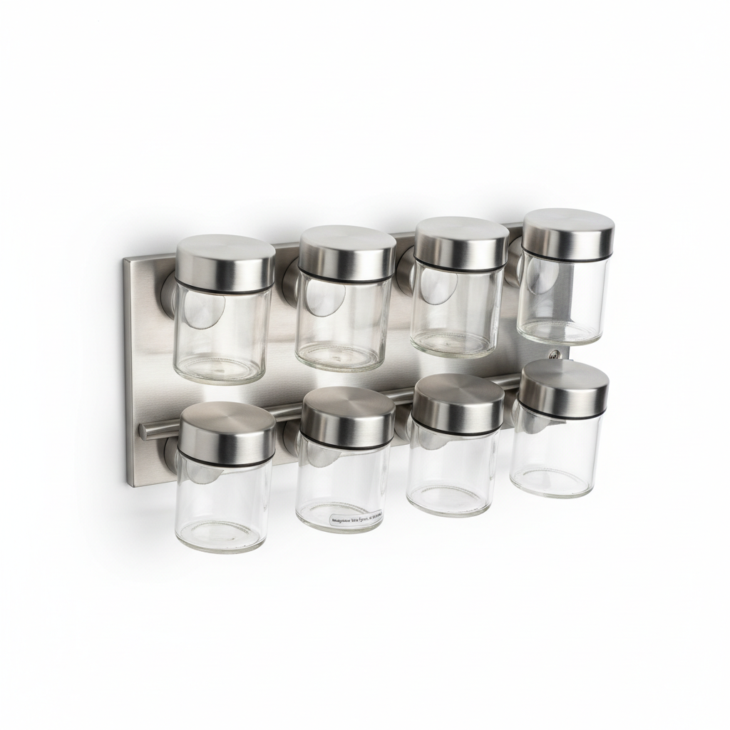 Magnetic Wall Spice Rack – 6 Jar Set