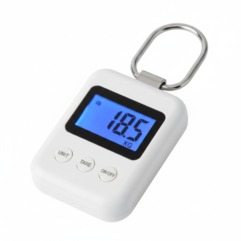 Digital luggage scale LCD display detail shot