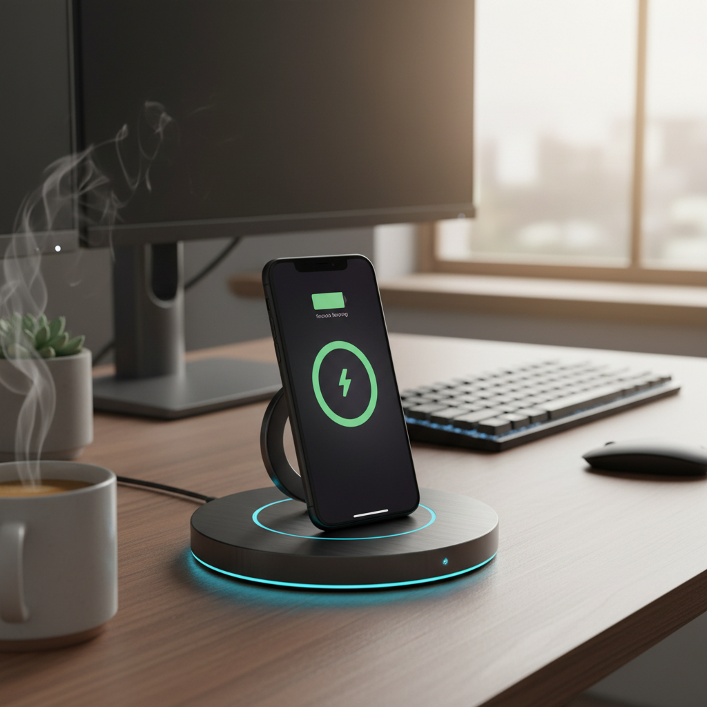 Magnetic wireless charging pad with smartphone lifestyle