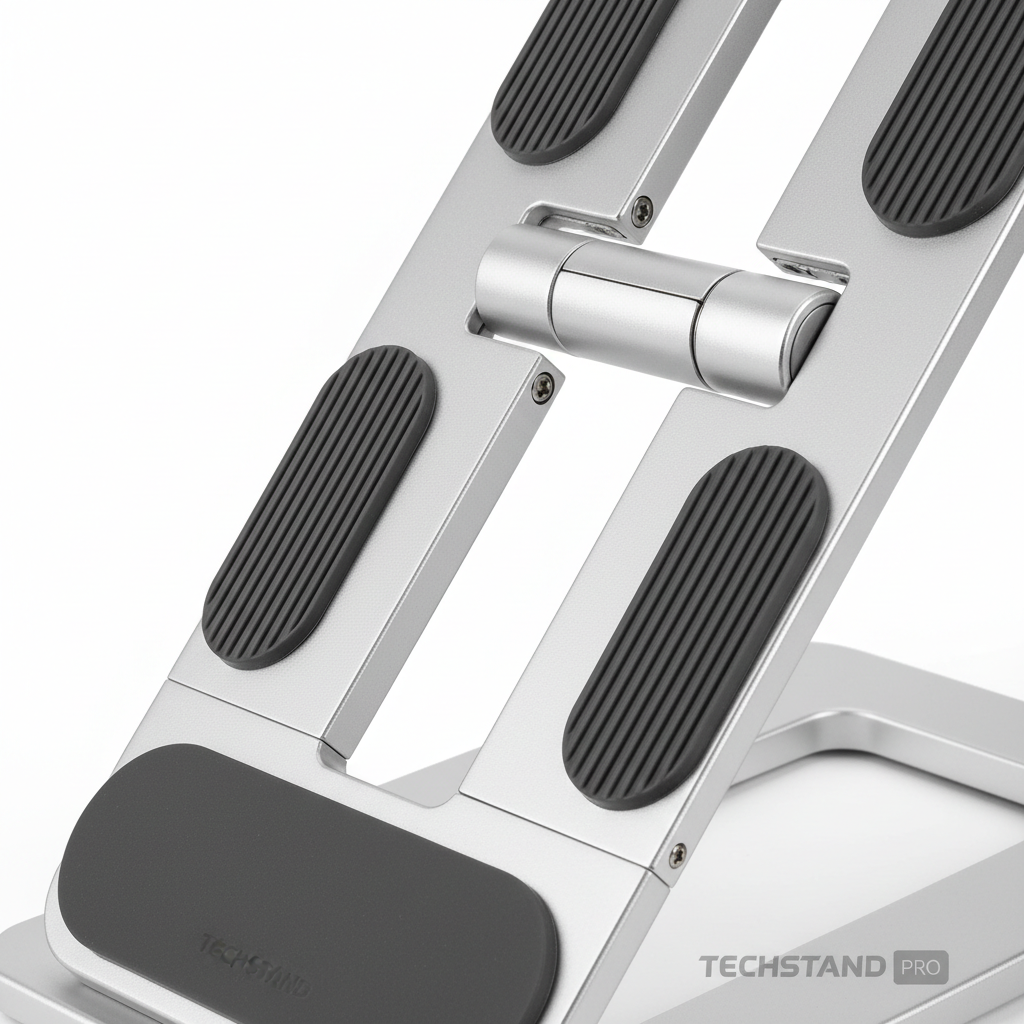 Laptop stand hinge and silicone pads detail